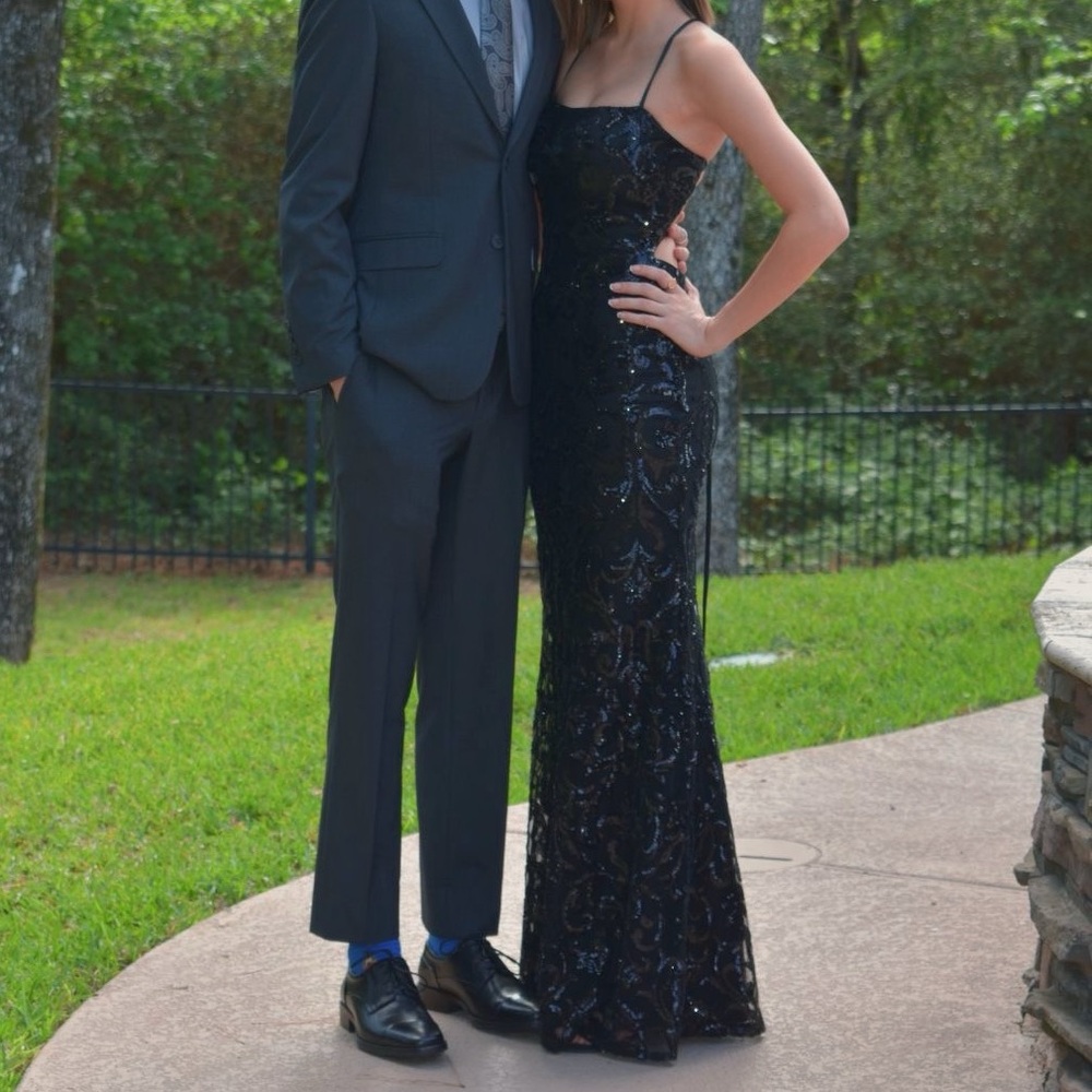 La Femme Black Sequin Prom Dress - Picture 4 of 5